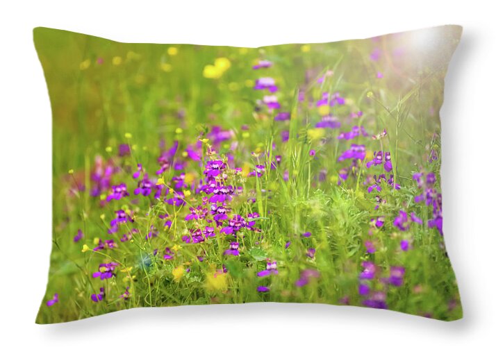 Magical Meadows with Purple and Yellow Flowers - Throw Pillow