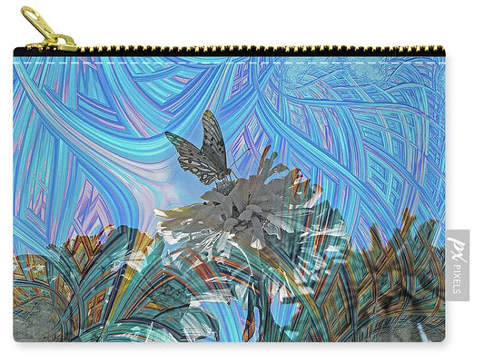 Matrix Layers of Blue Butterfly and FLower Landscape - Zip Pouch
