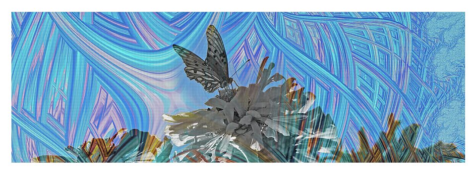 Matrix Layers of Blue Butterfly and FLower Landscape - Yoga Mat