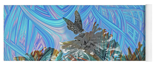 Matrix Layers of Blue Butterfly and FLower Landscape - Yoga Mat