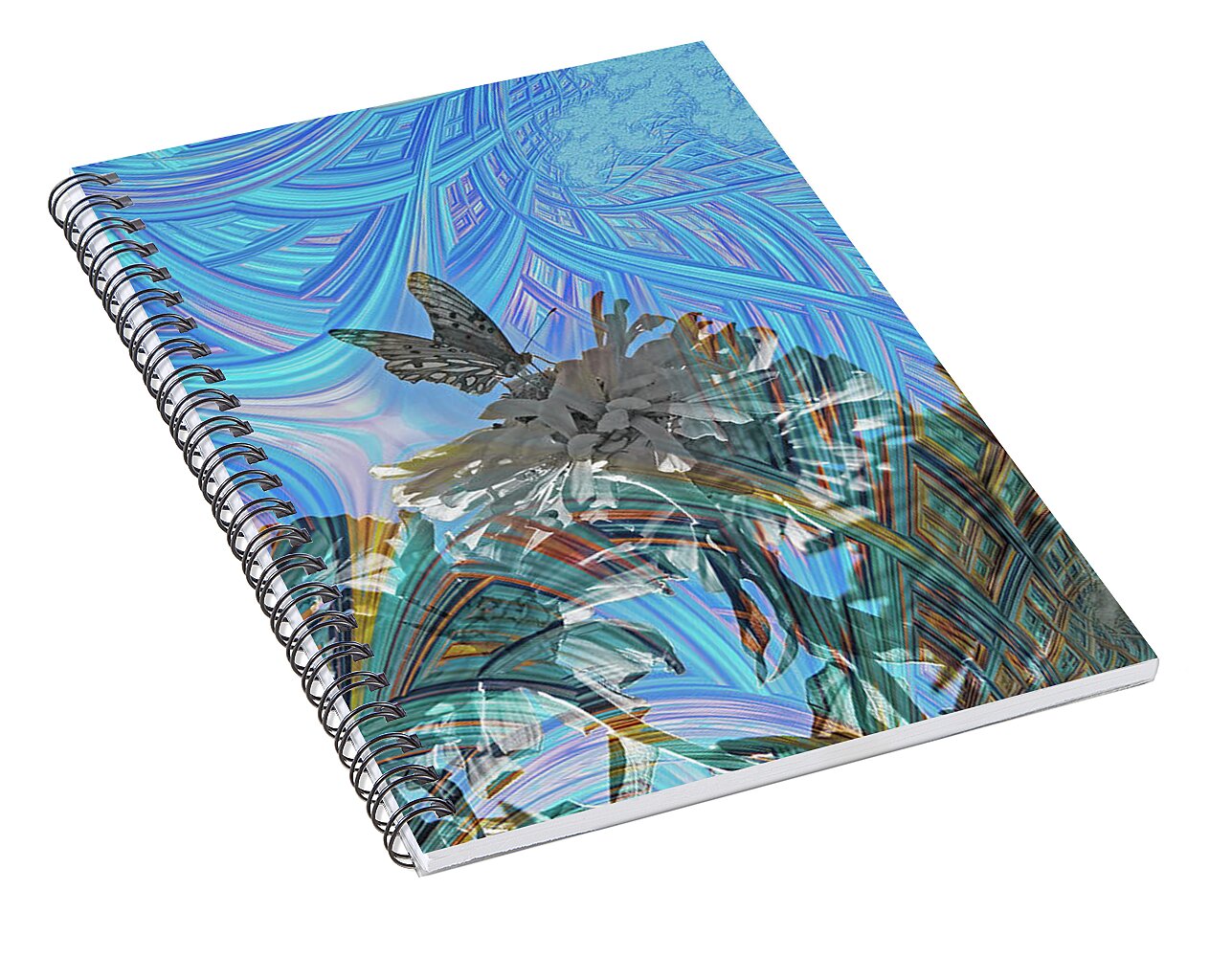 Matrix Layers of Blue Butterfly and FLower Landscape - Spiral Notebook