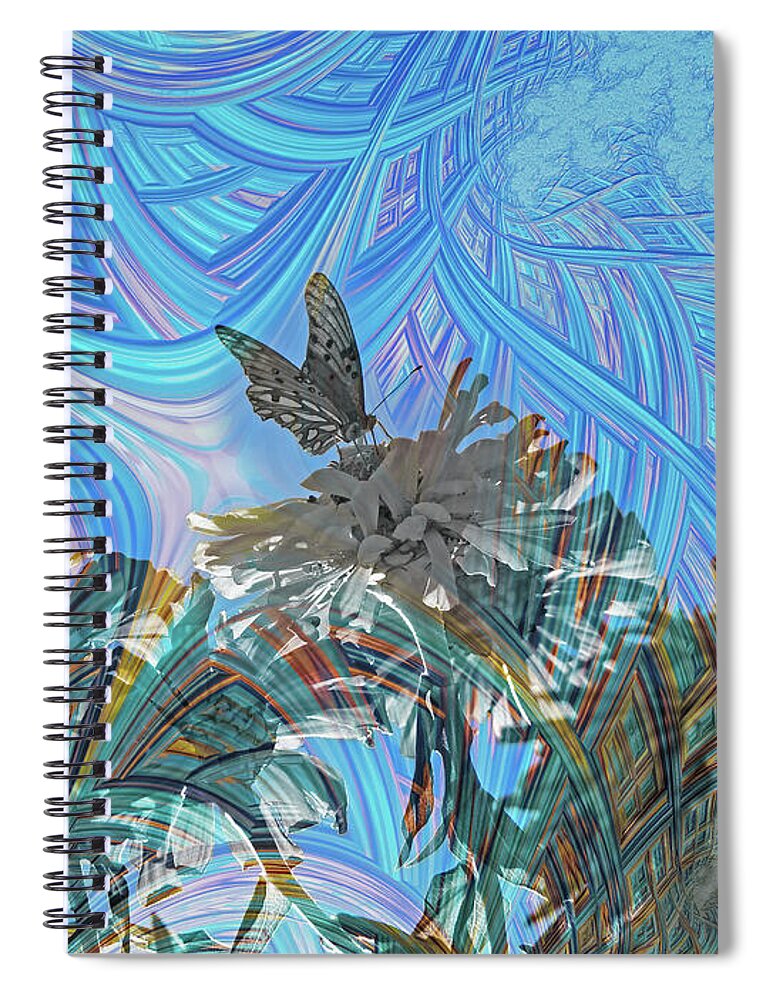 Matrix Layers of Blue Butterfly and FLower Landscape - Spiral Notebook
