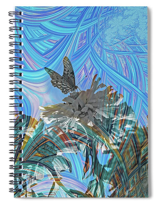 Matrix Layers of Blue Butterfly and FLower Landscape - Spiral Notebook
