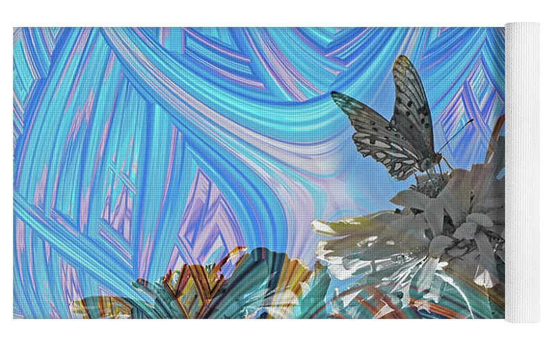 Matrix Layers of Blue Butterfly and FLower Landscape - Yoga Mat