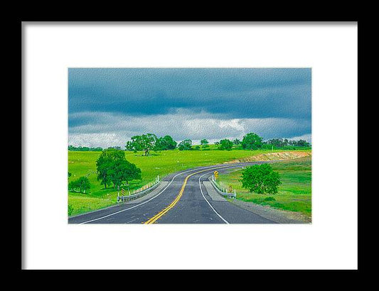 Natural Cloudy Day Road Landscape - Framed Print