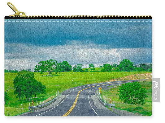Natural Cloudy Day Road Landscape - Zip Pouch
