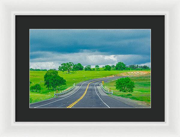 Natural Cloudy Day Road Landscape - Framed Print
