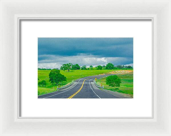 Natural Cloudy Day Road Landscape - Framed Print