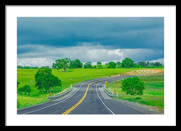 Natural Cloudy Day Road Landscape - Framed Print
