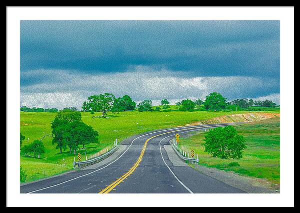 Natural Cloudy Day Road Landscape - Framed Print