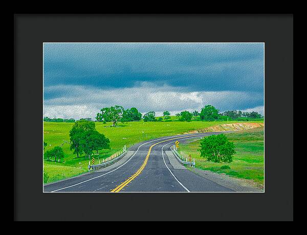Natural Cloudy Day Road Landscape - Framed Print