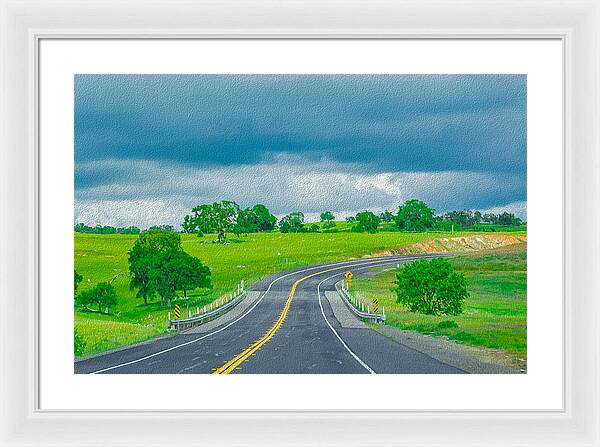 Natural Cloudy Day Road Landscape - Framed Print