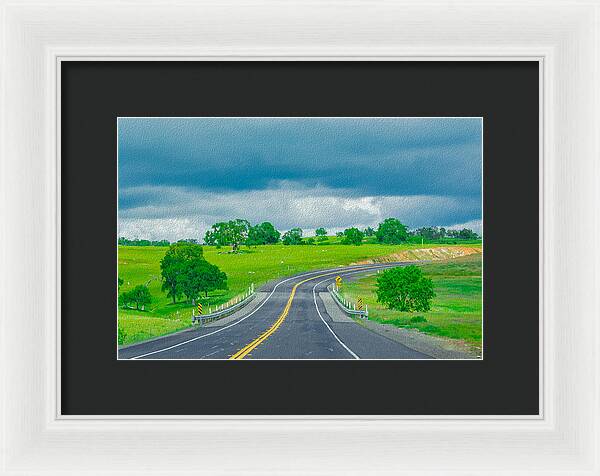 Natural Cloudy Day Road Landscape - Framed Print