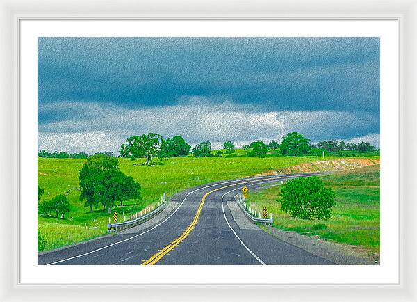 Natural Cloudy Day Road Landscape - Framed Print