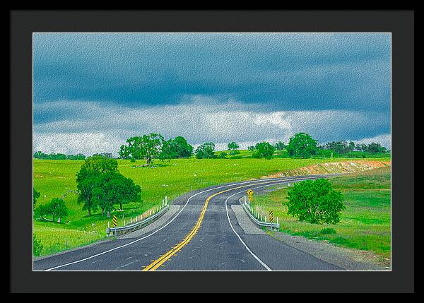 Natural Cloudy Day Road Landscape - Framed Print