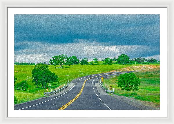 Natural Cloudy Day Road Landscape - Framed Print