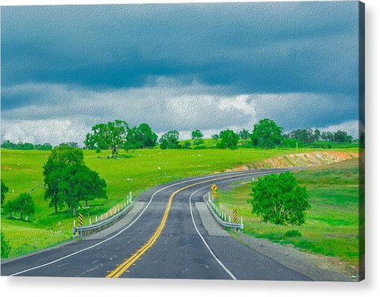 Natural Cloudy Day Road Landscape - Acrylic Print