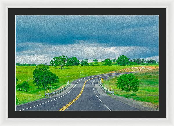 Natural Cloudy Day Road Landscape - Framed Print