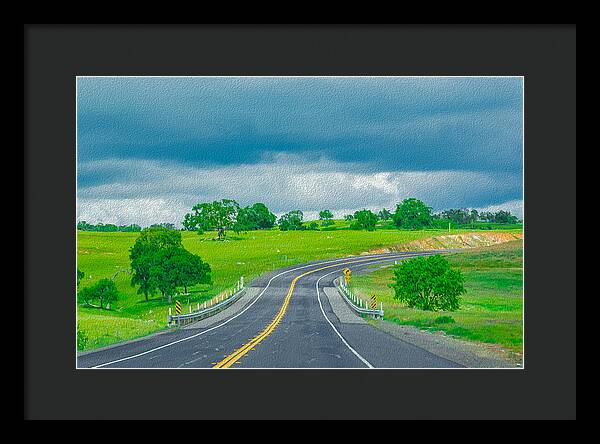 Natural Cloudy Day Road Landscape - Framed Print