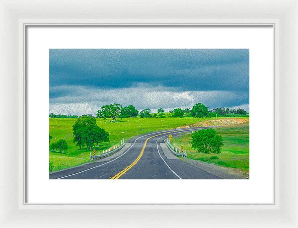 Natural Cloudy Day Road Landscape - Framed Print