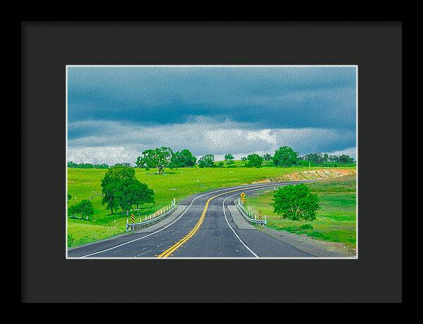 Natural Cloudy Day Road Landscape - Framed Print