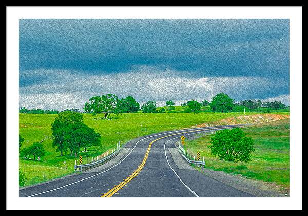 Natural Cloudy Day Road Landscape - Framed Print
