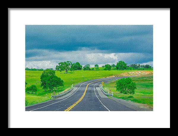 Natural Cloudy Day Road Landscape - Framed Print