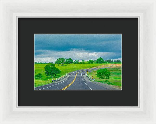 Natural Cloudy Day Road Landscape - Framed Print