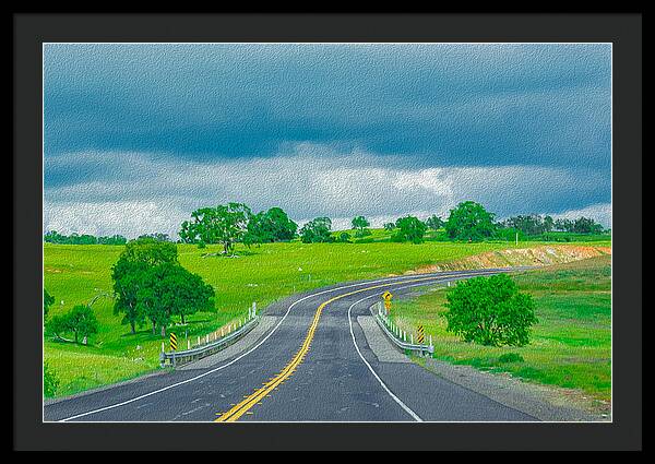 Natural Cloudy Day Road Landscape - Framed Print