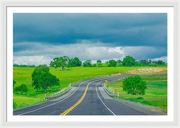 Natural Cloudy Day Road Landscape - Framed Print