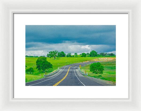 Natural Cloudy Day Road Landscape - Framed Print