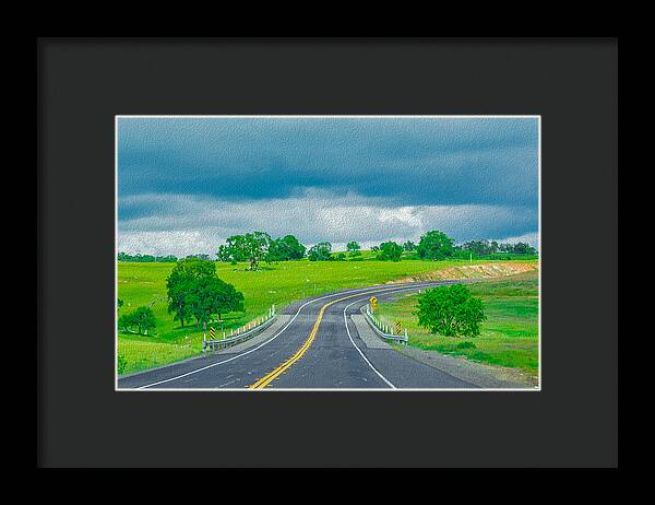 Natural Cloudy Day Road Landscape - Framed Print