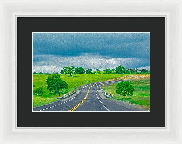 Natural Cloudy Day Road Landscape - Framed Print