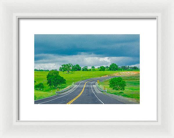Natural Cloudy Day Road Landscape - Framed Print