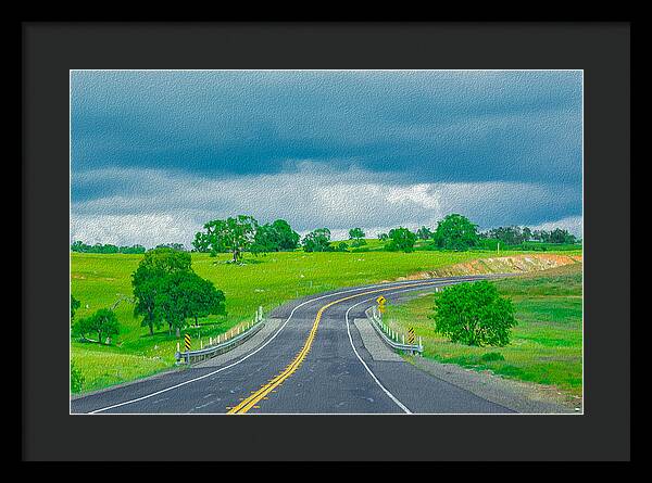 Natural Cloudy Day Road Landscape - Framed Print