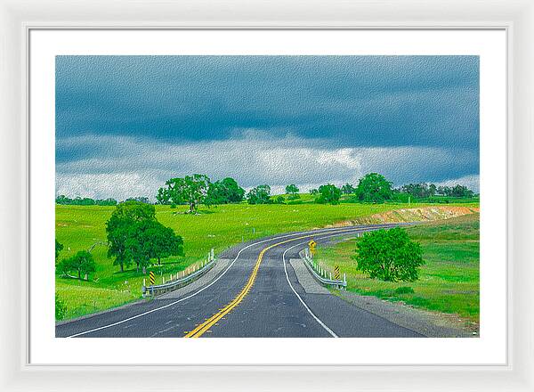 Natural Cloudy Day Road Landscape - Framed Print