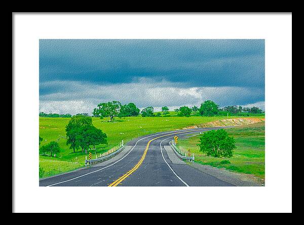 Natural Cloudy Day Road Landscape - Framed Print