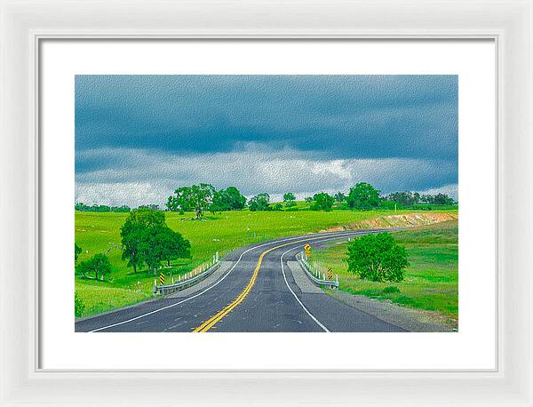 Natural Cloudy Day Road Landscape - Framed Print