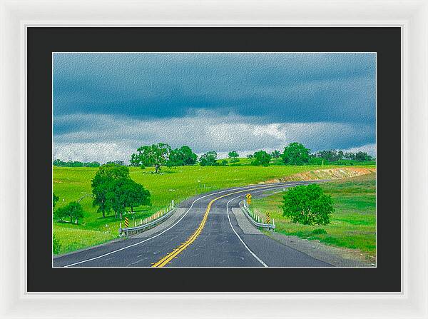 Natural Cloudy Day Road Landscape - Framed Print