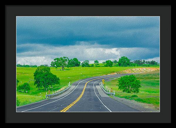 Natural Cloudy Day Road Landscape - Framed Print