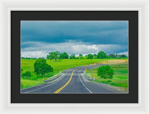 Natural Cloudy Day Road Landscape - Framed Print