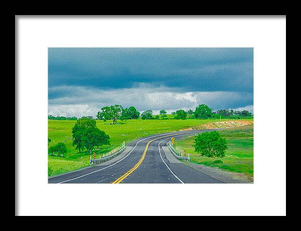 Natural Cloudy Day Road Landscape - Framed Print