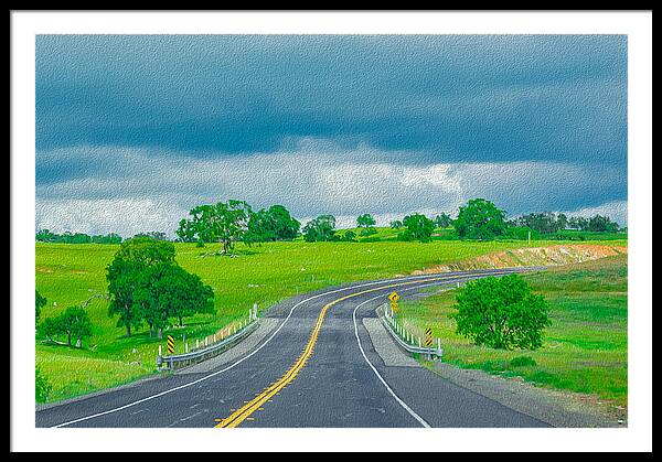 Natural Cloudy Day Road Landscape - Framed Print