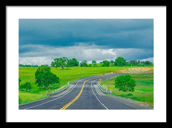 Natural Cloudy Day Road Landscape - Framed Print