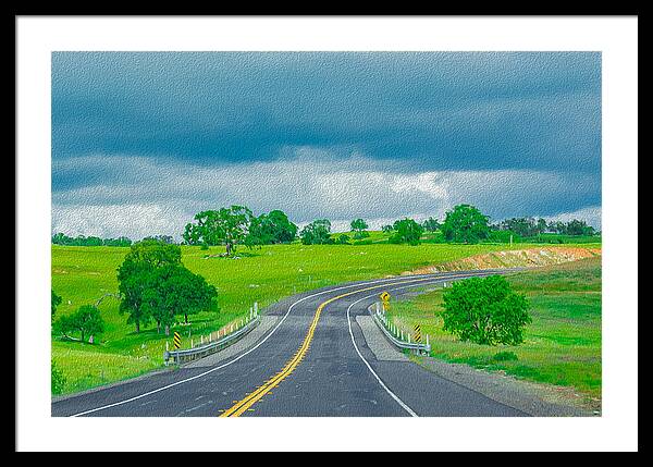 Natural Cloudy Day Road Landscape - Framed Print