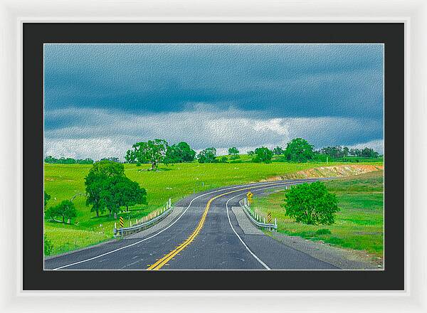 Natural Cloudy Day Road Landscape - Framed Print