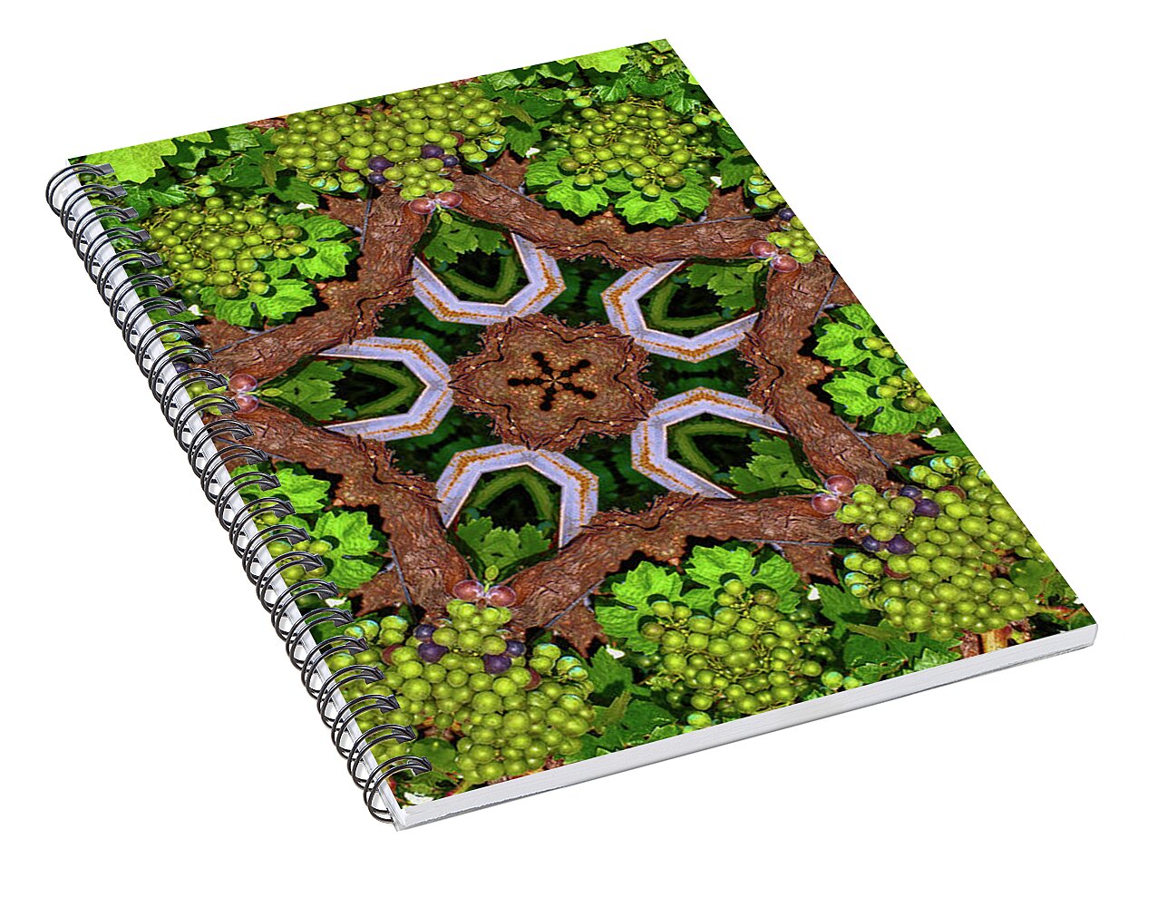 Natural Green Grapes Star Mandala - Spiral Notebook
