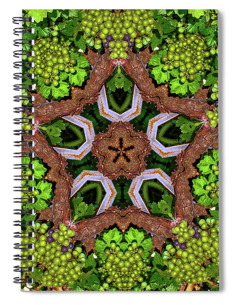 Natural Green Grapes Star Mandala - Spiral Notebook