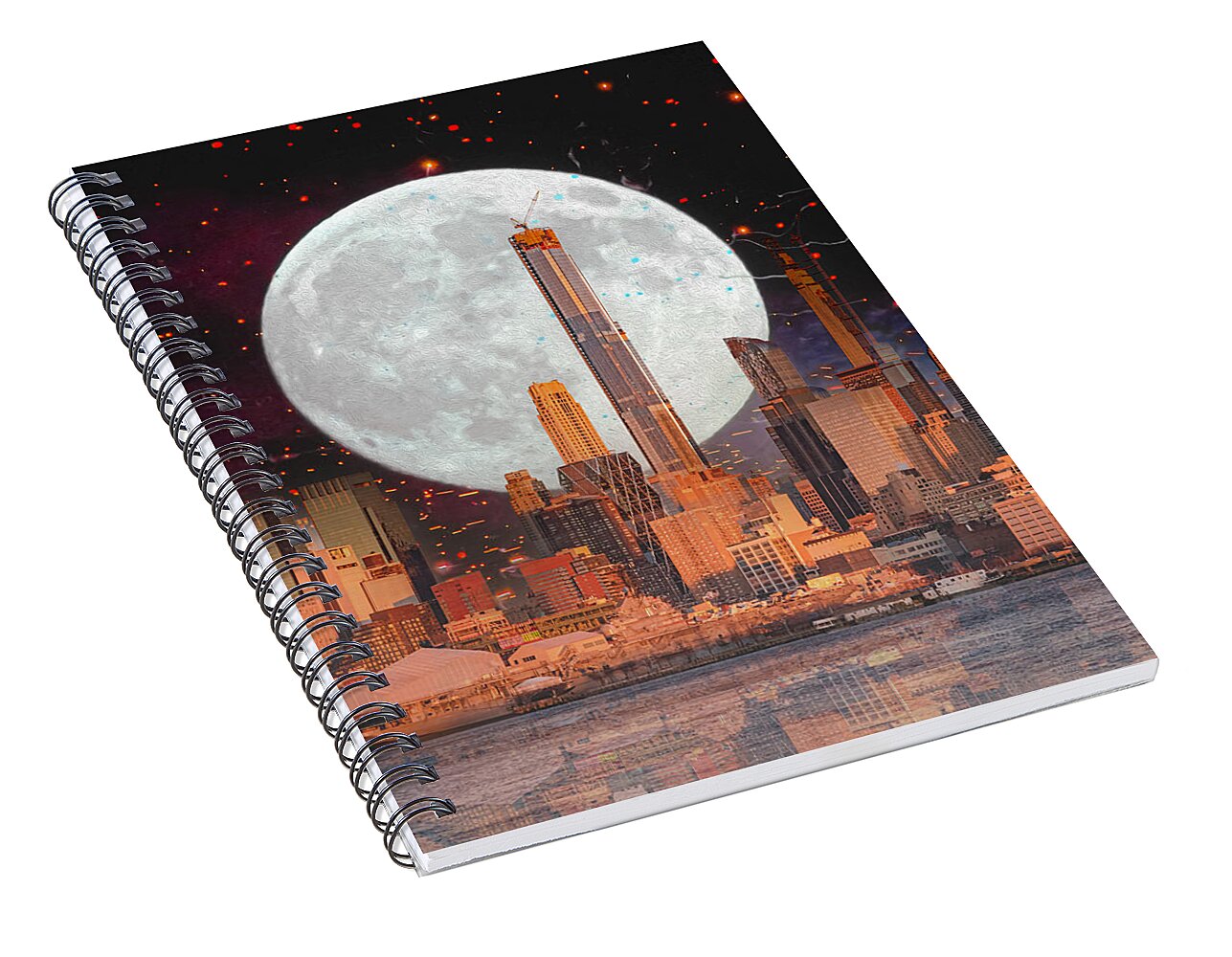 New York City and Big Moon Artistic Painting - Spiral Notebook