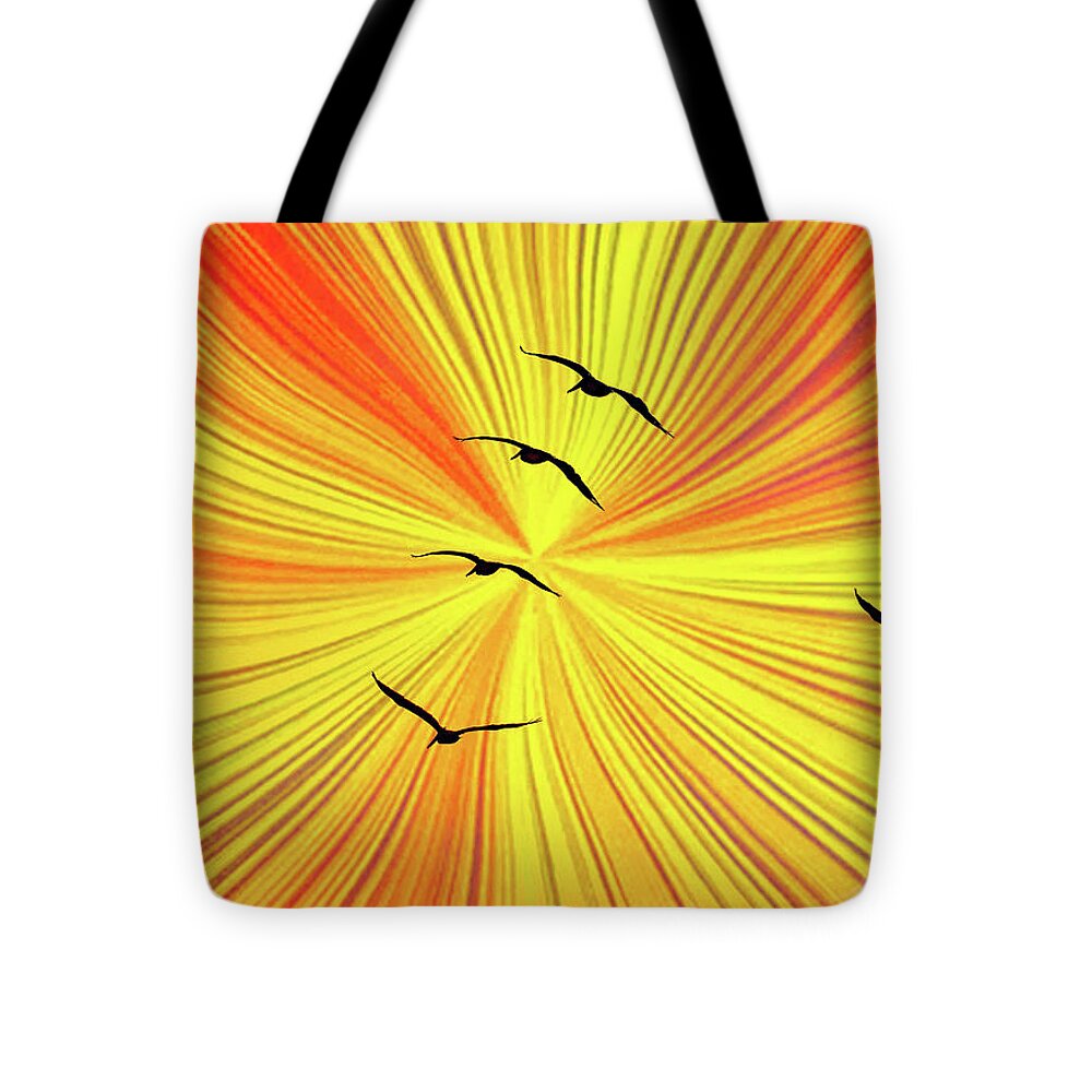 Orange Abstract Background and Birds - Tote Bag